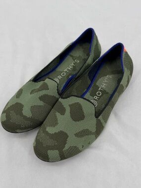 Rothy’s Camo Print Loafer Flats Green Blue Trim Size 9